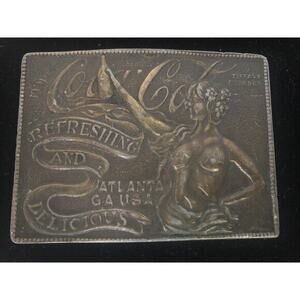 Vintage Lewis Buckles Art Deco Coca Cola Bronze Belt Buckle Nude Lady